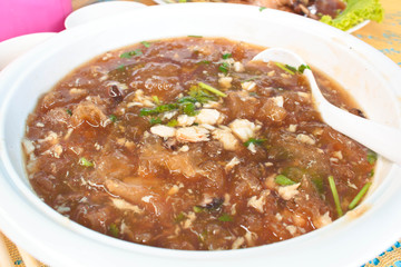 Fish maw and crab meat and mushroom.