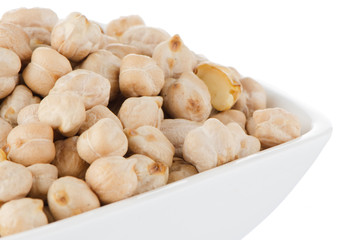 Closeup of a bowl with chickpeas