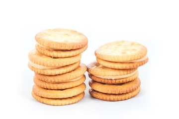Peanut butter cream and biscuit in white background