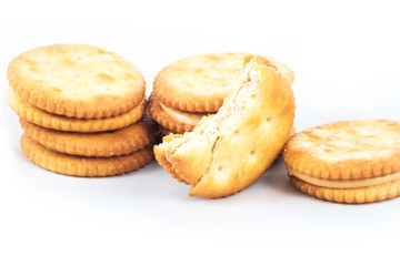 Peanut butter cream and biscuit in white background