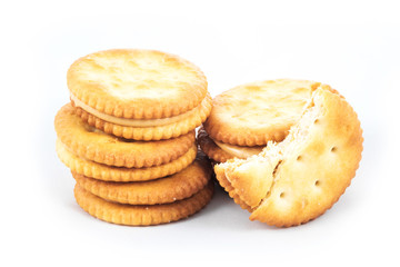 Peanut butter cream and biscuit in white background