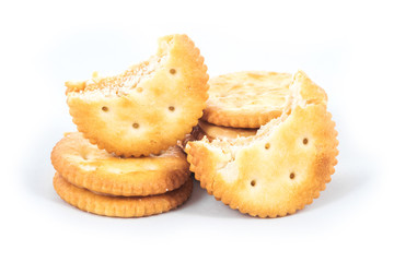 Peanut butter cream and biscuit in white background
