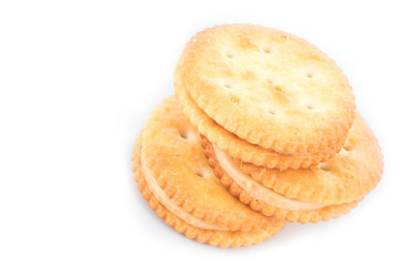Peanut butter cream and biscuit in white background