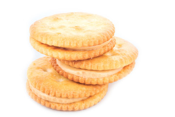 Peanut butter cream and biscuit in white background