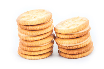 Peanut butter cream and biscuit in white background