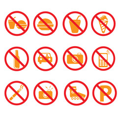 Prohibited symbols set  signs, vector illustration