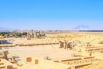 Ruins of the Xerxes palace in Persepolis, Shiraz, Iran.