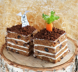 Slices of carrot cake on a stump