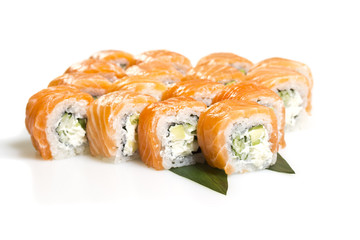 Sushi roll philadelphia isolated on white background
