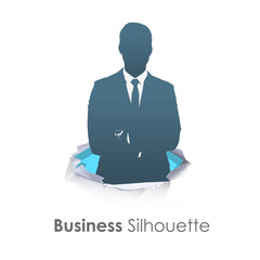 Silhouette of business man with his arms crossed. Vector design.