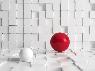 Concept illustration with tiled cubes and red ball