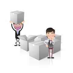 Business people with white boxes. Vector design.