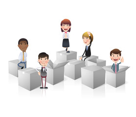 Business people with white boxes. Vector design.