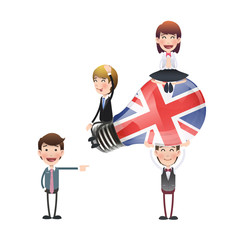 Business people woman with national bulb over white background