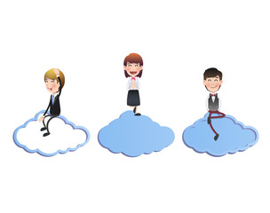 Business people with clouds over isolated white background
