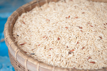 Brown rice in bamboo basket