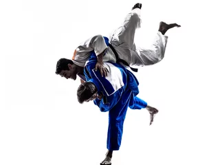 Crédence de cuisine en verre imprimé Arts martiaux judokas combattants combat hommes silhouette