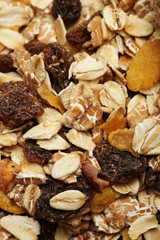 The cereal mix with prunes and raisins in sack for breakfast