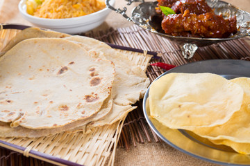 Chapati or Flat bread, roti canai, Indian food, made from wheat