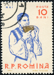 stamp printed in ROMANIA shows image of The pan flute