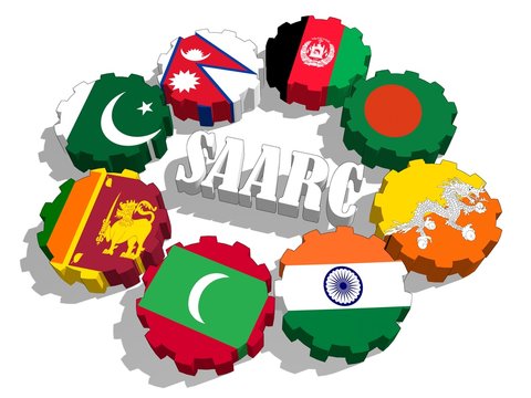 saarc union members flags on gears