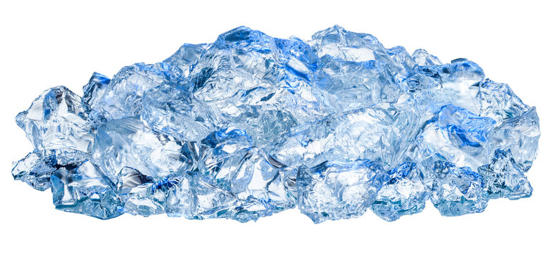 Crushed ice cubes isolated on white background