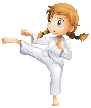 A brave girl doing karate