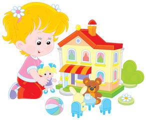 Obraz na płótnie Canvas Girl with a doll and toy house