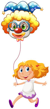 A happy little lady with a clown balloon