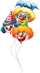 Three colourful clown balloons