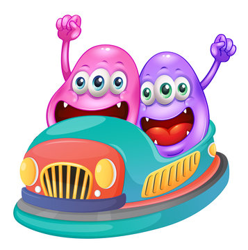 Monsters riding on a bumpcar