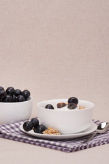 Muesli With Yogurt Breakfast. Black Grapes