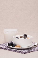 Muesli With Yogurt Breakfast. Black Grapes