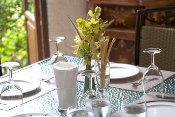 Fine table setting in restaurant