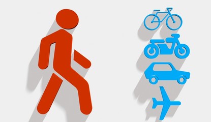 pedestrian icon and various types of vehicles