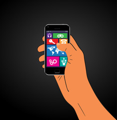Mobile phone in the hand. Vector illustration