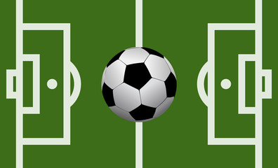 Vector football field illustration with a soccer ball