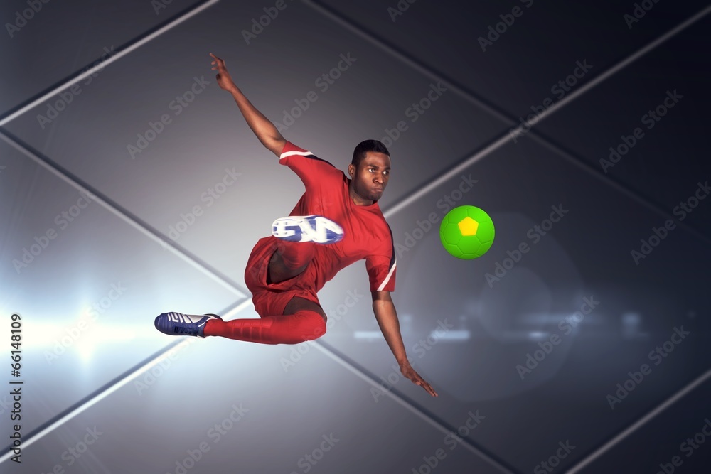 Poster composite image of football player in red kicking