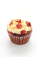 Red cupcake velvet isolated white background