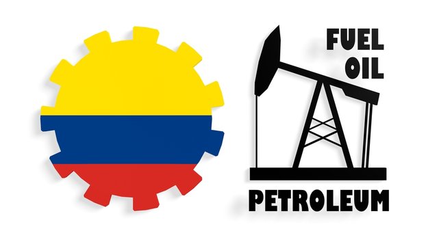 colombia flag on gear and 3d derrick model near