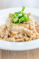Chicken with brown sauce on rice