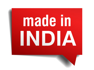 made in India red  3d realistic speech bubble