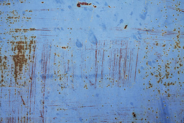 Rusted blue painted metal wall. Detailed photo texture