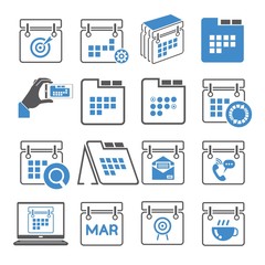 calendar icons, gray and blue theme