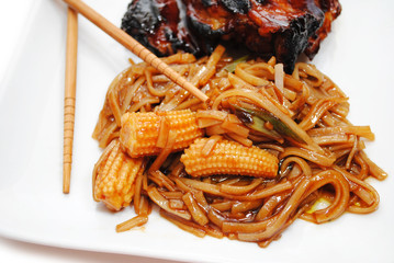 Rice Noodles with Sauce and Vegetables