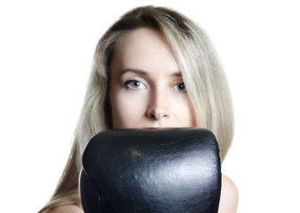 beautiful girl in boxing gloves