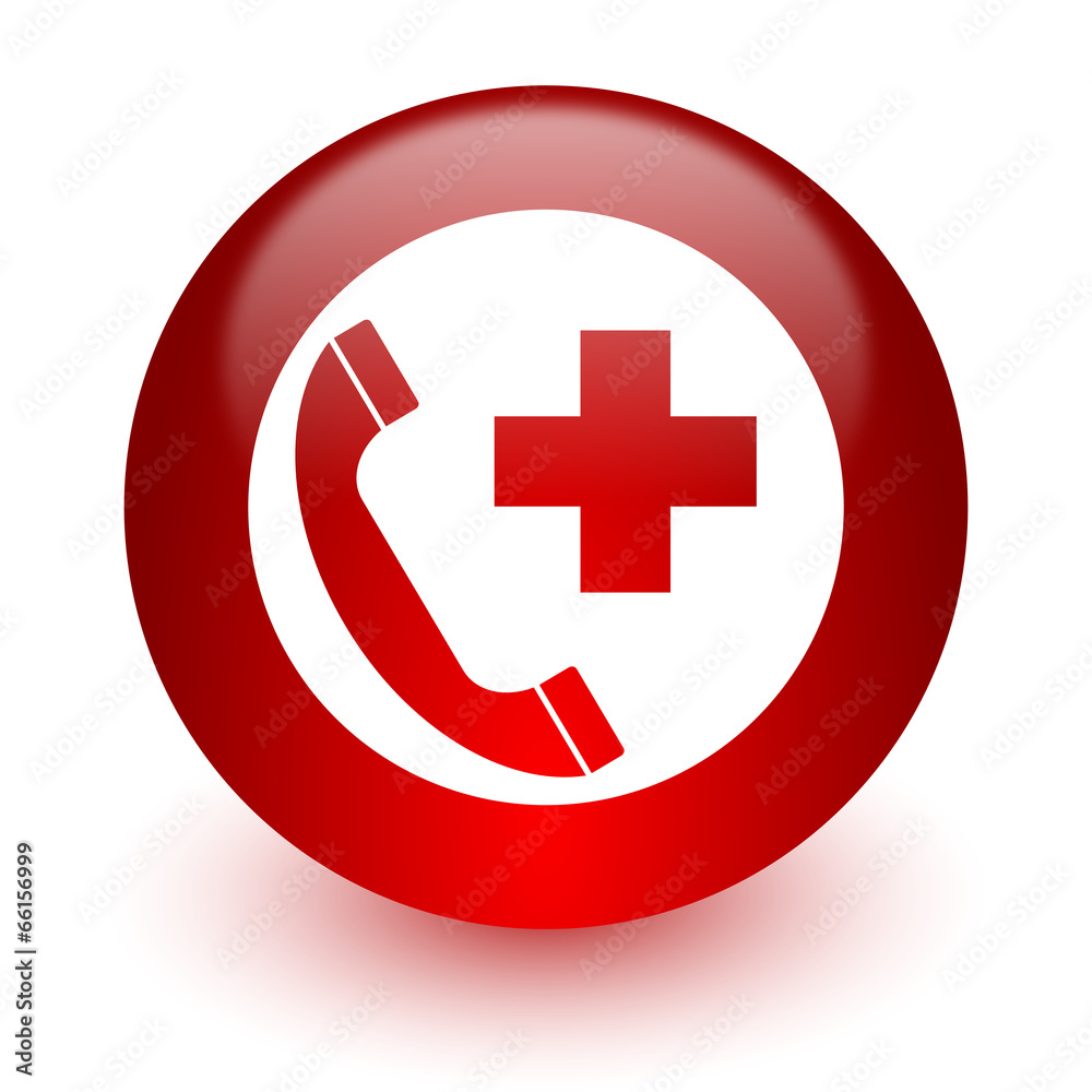 Poster emergency call red computer icon on white background