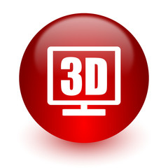 3d display red computer icon on white background