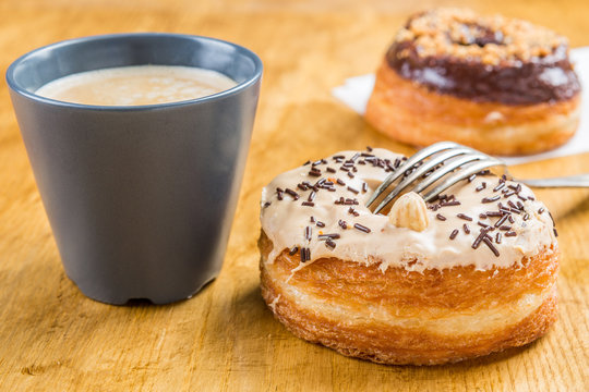 donut cronut on a wodden table