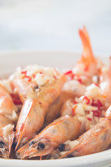 cooked prawn with the chili and garlic on top
